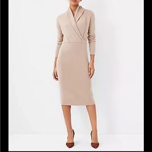 Ann Taylor Taupe Shawl Collar Dress